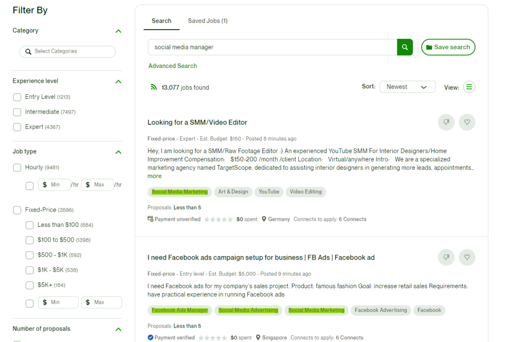 Lastly, filter the job listings by category or skill set using Upwork's advanced search options. 